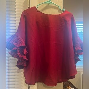Elegant Red Ruffle Sleeve Top